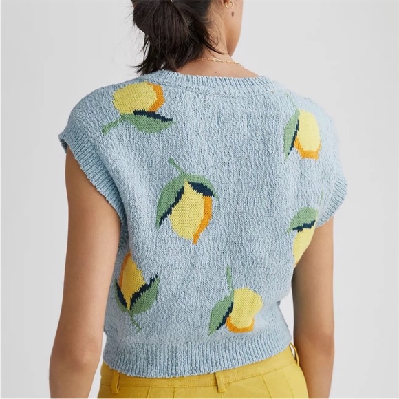 Anthropologie Maeve Blue Lemon Knit Vest - Picture 3 of 9